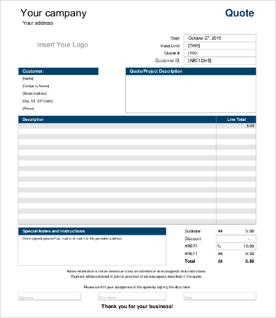 free excel quote template