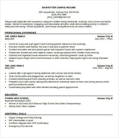 first time babysitter resume