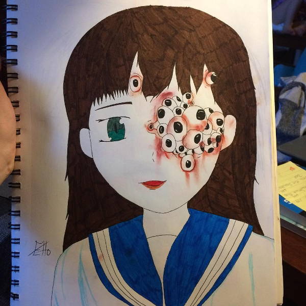 creepy doll drawing