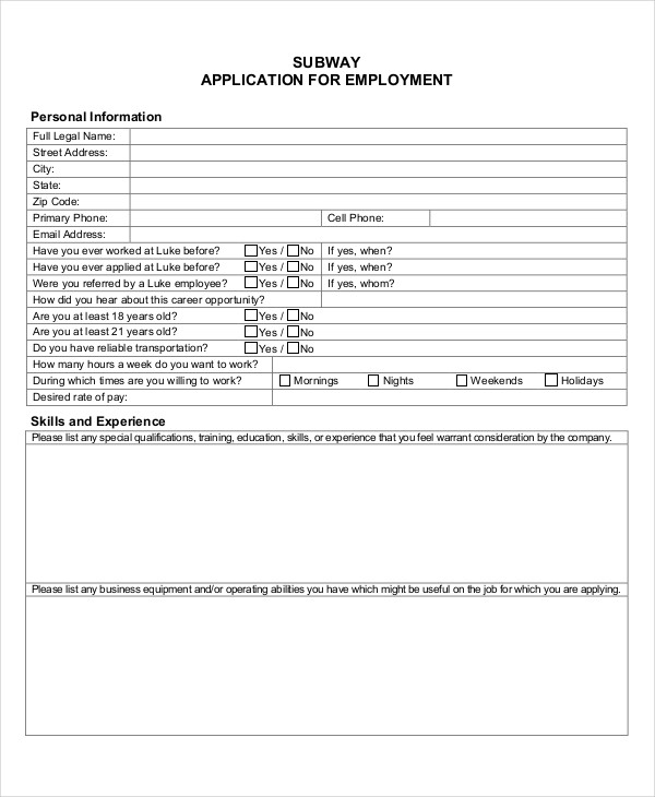 Subway Printable Application