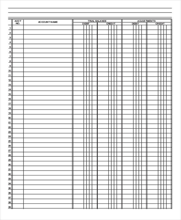 Printable Accounting Sheet