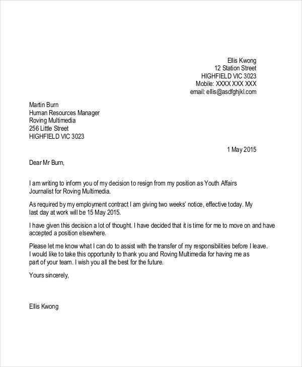 Contractor Resignation Letter Template - 6+ Free Word, PDF Format Download!