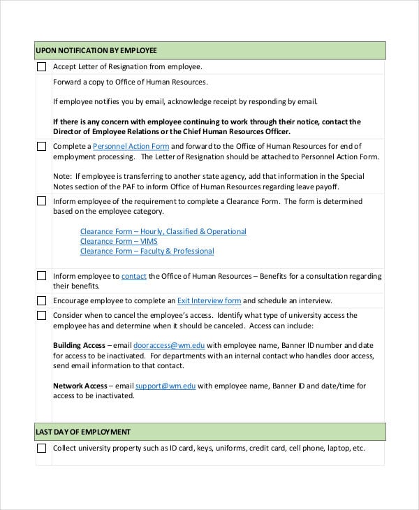 volunteer resignation checklist for manager in pdf
