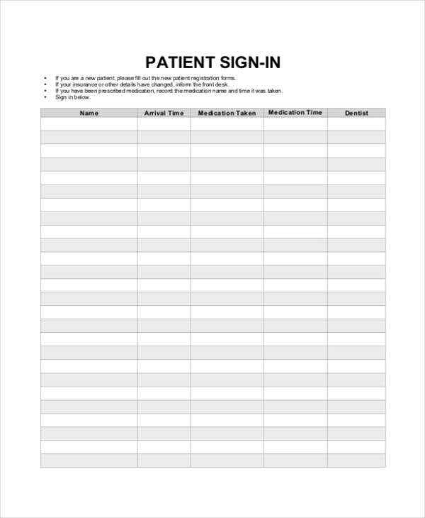 8 Patient Sign In Sheet Templates Free Premium Templates