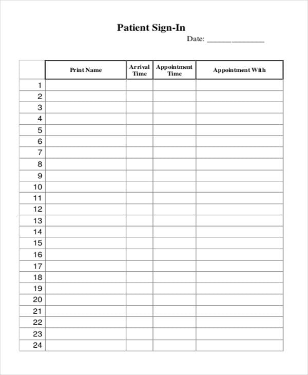 Medical Free Printable Sign In Sheet Template