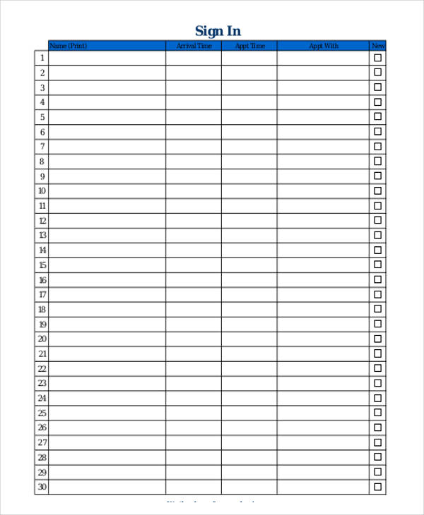8 Patient Sign In Sheet Templates
