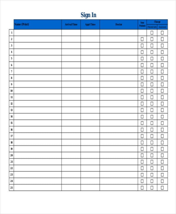 free patient sign in sheet template