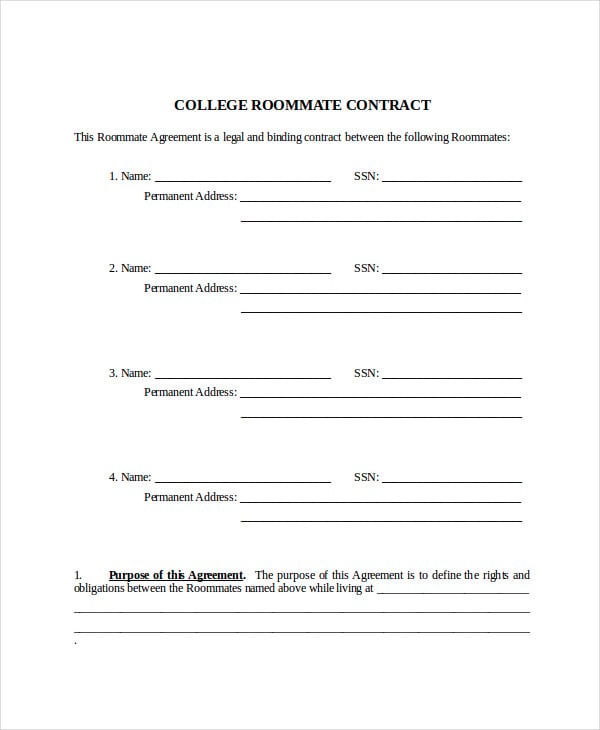 college roommate contract template