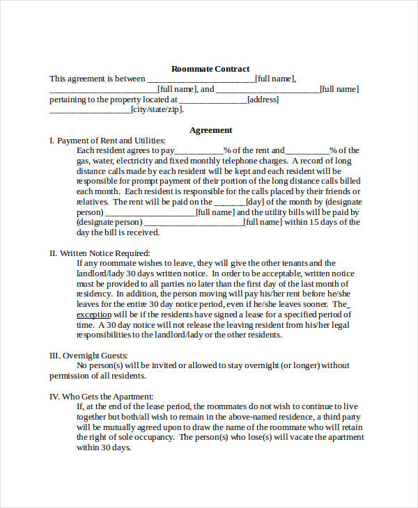 landlord roommate contract
