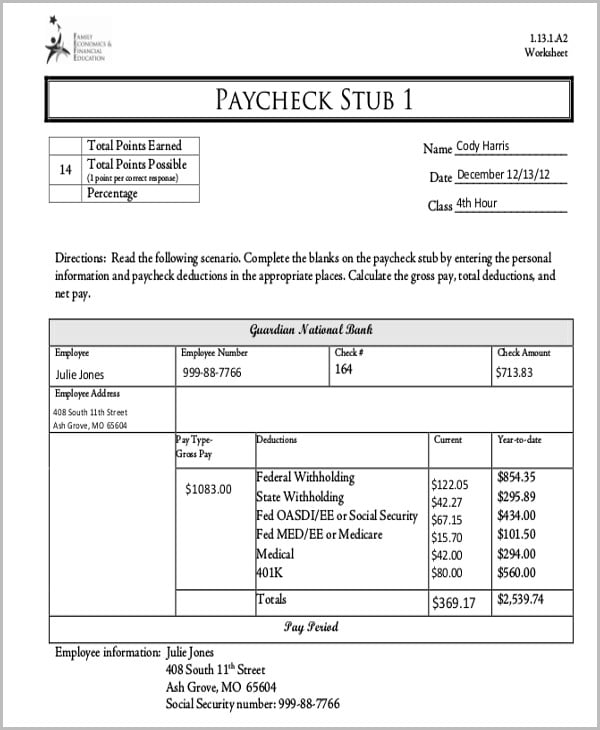 free paycheck stub template