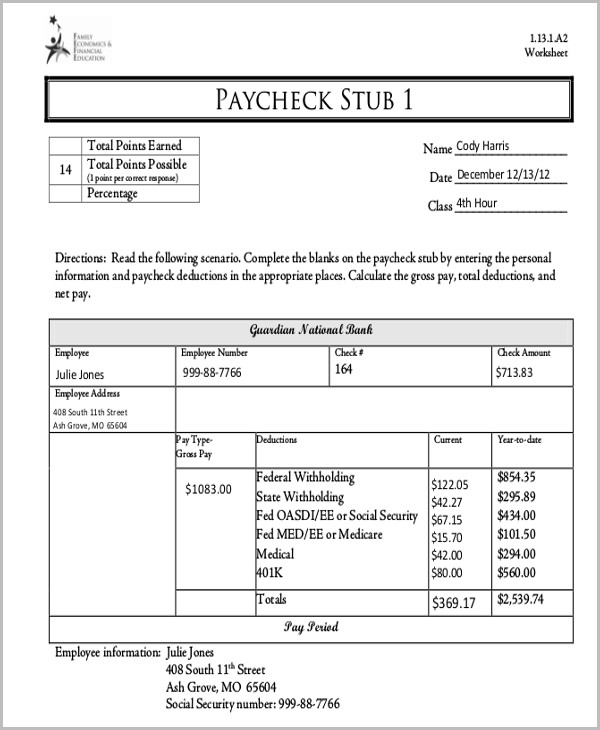 Paycheck Stub Template