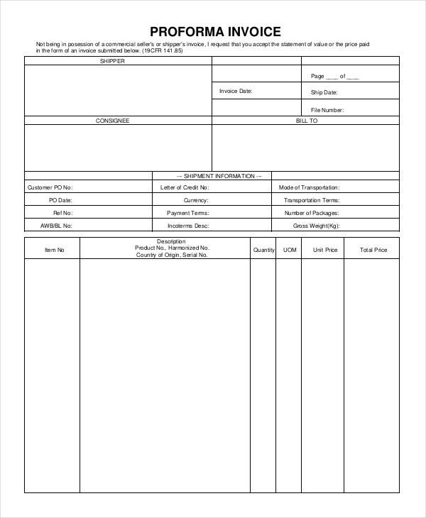  Pro  Forma Template  9 Free Word Excel PDF Documents 