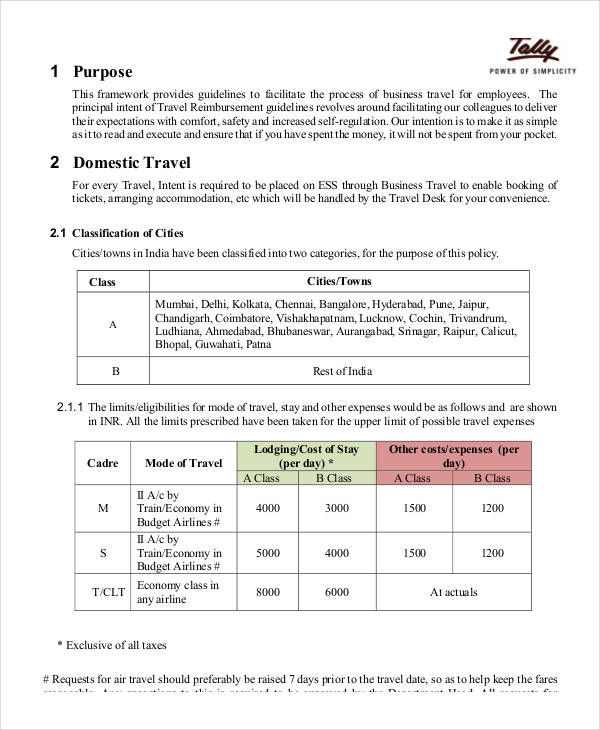 business travel policy template