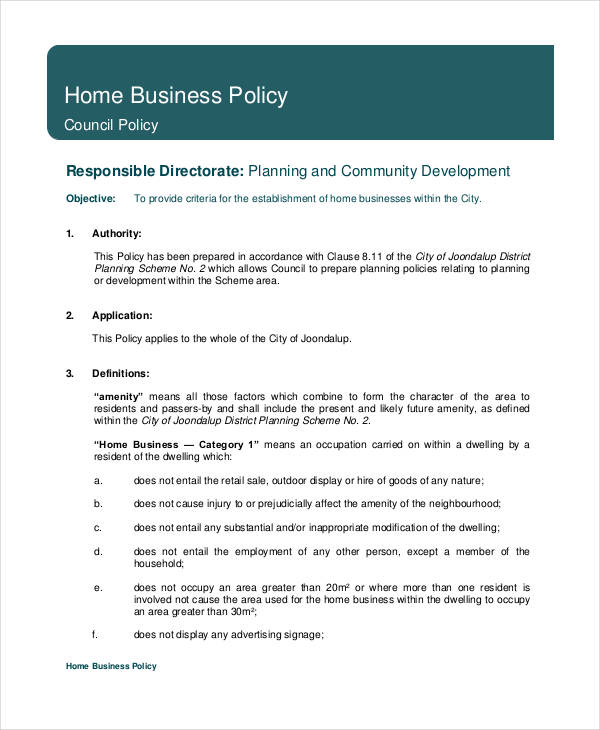 home business policy template