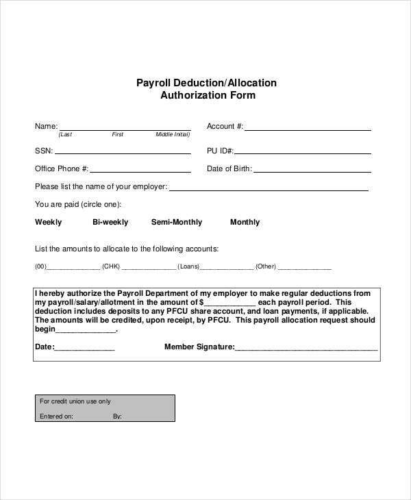 Payroll Deduction Form Template - 10+ Free Sample, Example, Format