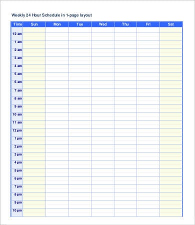 week hourly schedule template