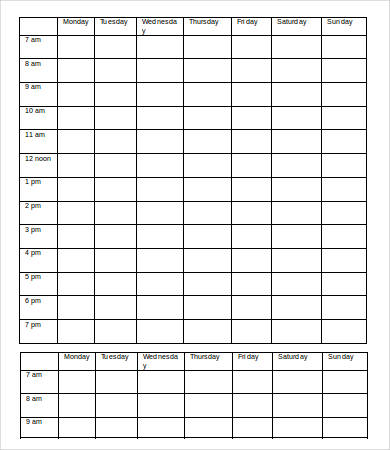 blank week schedule template