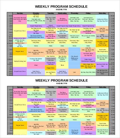 weekly program schedule template