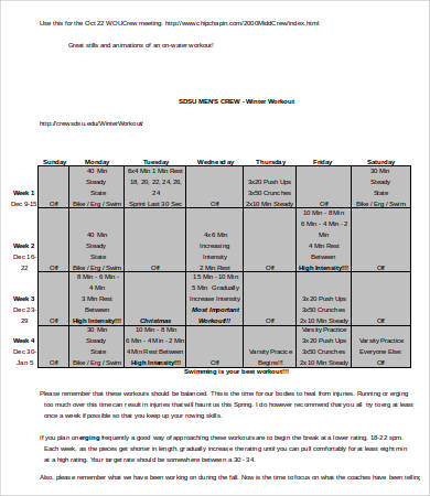 week workout schedule template