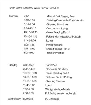 week school schedule template