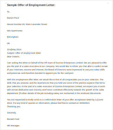 offer letter of employment template