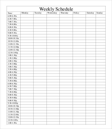 printable week schedule template
