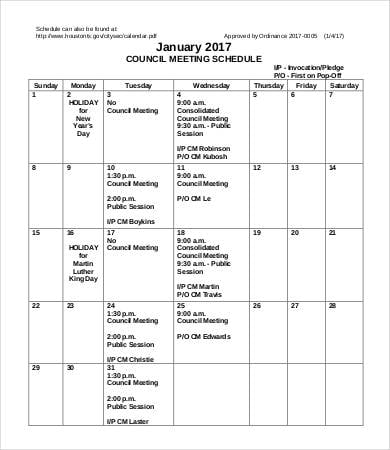 week council meeting schedule template