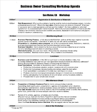 business workshop agenda template