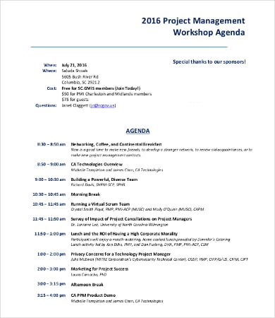 project workshop agenda template