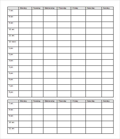 blank hourly schedule template