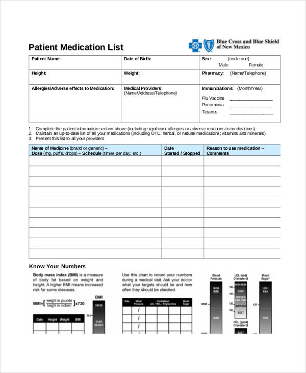 Printable Medication List - 8+ Free PDF Documents Download