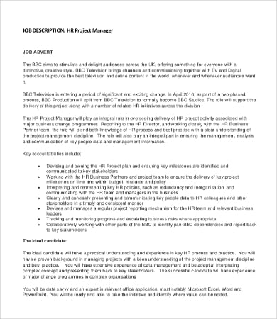 human resource project manager job description