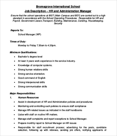 Human Resource Manager Job Description - 16+ Free Word, PDF Format Download