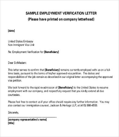 letter of employment verification for immigration