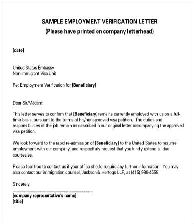 Verification of Employment Letter - 12+ Free Word, PDF Documents Download