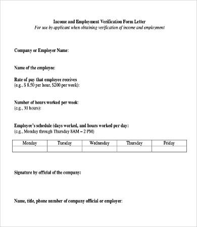 income and employment verification form letter