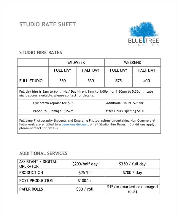 Rate Sheet Template 11+ Free Sample, Example, Format