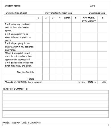 Elementary Behavior Chart Printable