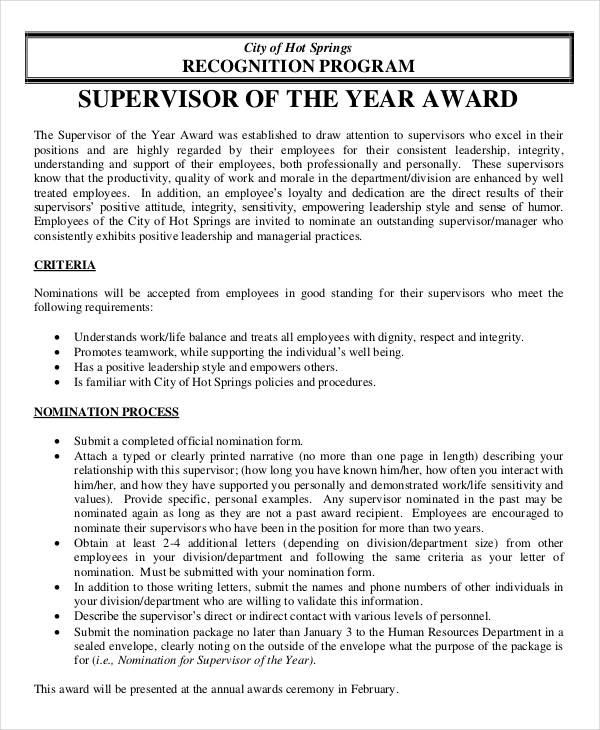 supervisor of the year award template