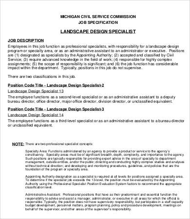 landscaping design specialist job description