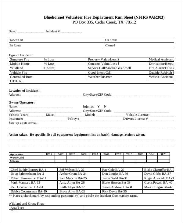 department run sheet template