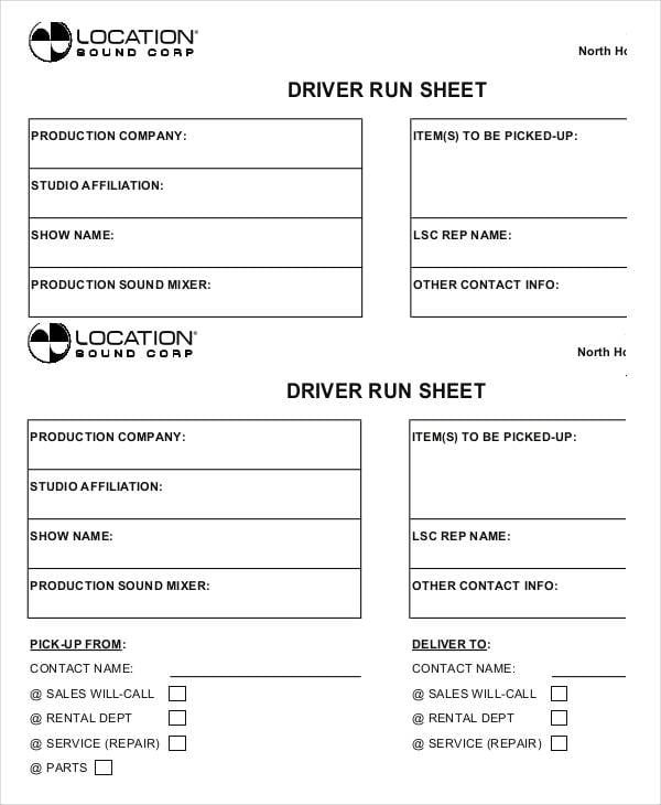 driver run sheet template