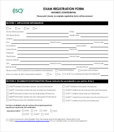 printable exam registration form template