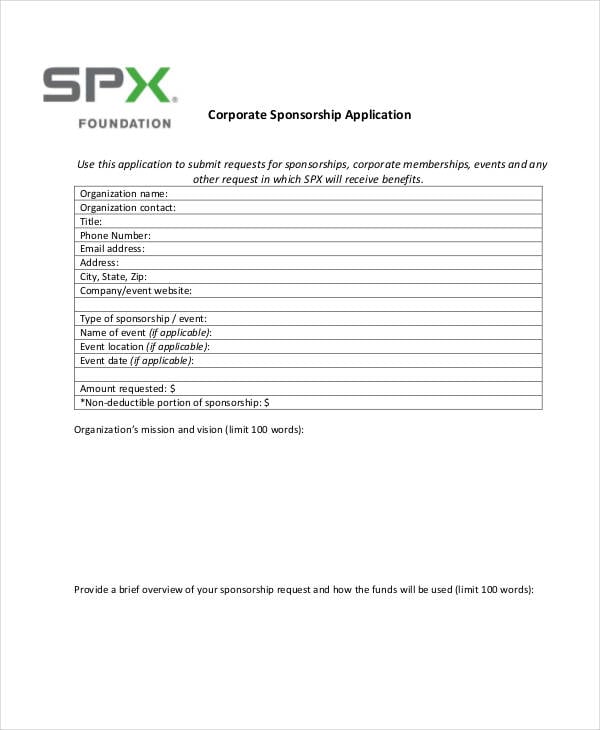 corporate sponsorship application template