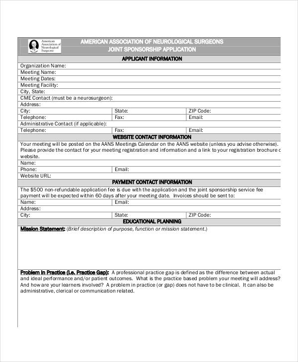 joint sponsorship application template