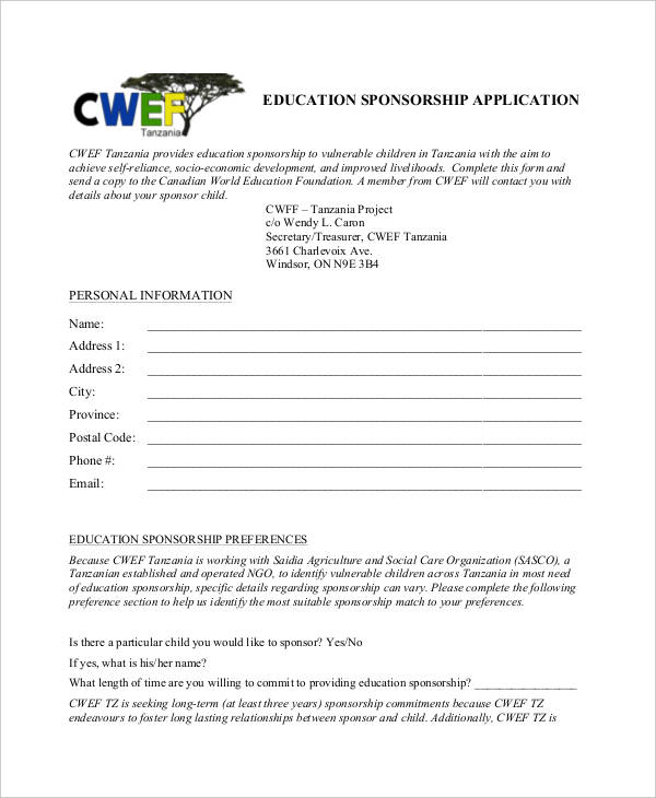 8+ Sponsorship Application Templates Free Sample, Example, Format