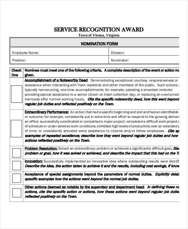 service recognition award template