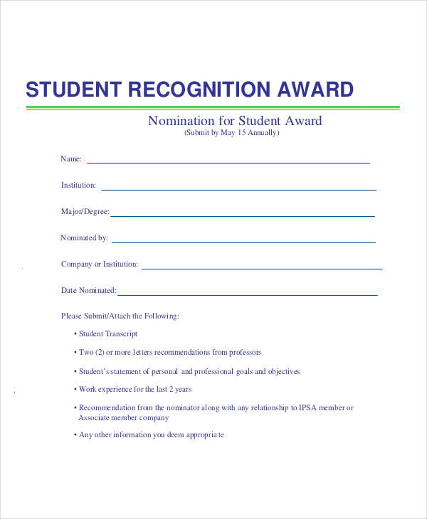 student recognition award template