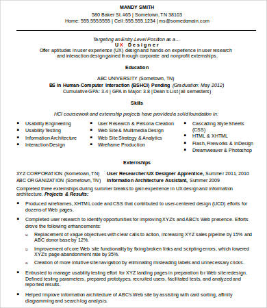 resume ux designer level entry templates pdf info template