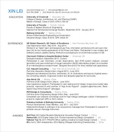 experienced ux designer resume